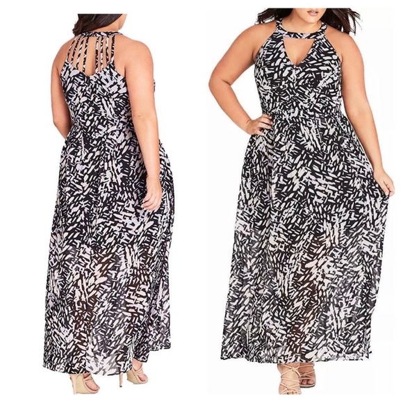 City Chic Purple /Grey Halter Keyhole Maxi Dress Sz 14 - Picture 10 of 15